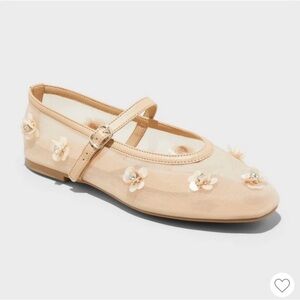 Women's Everly Floral Mesh Mary Jane Ballet Flats with Memory Foam Insole